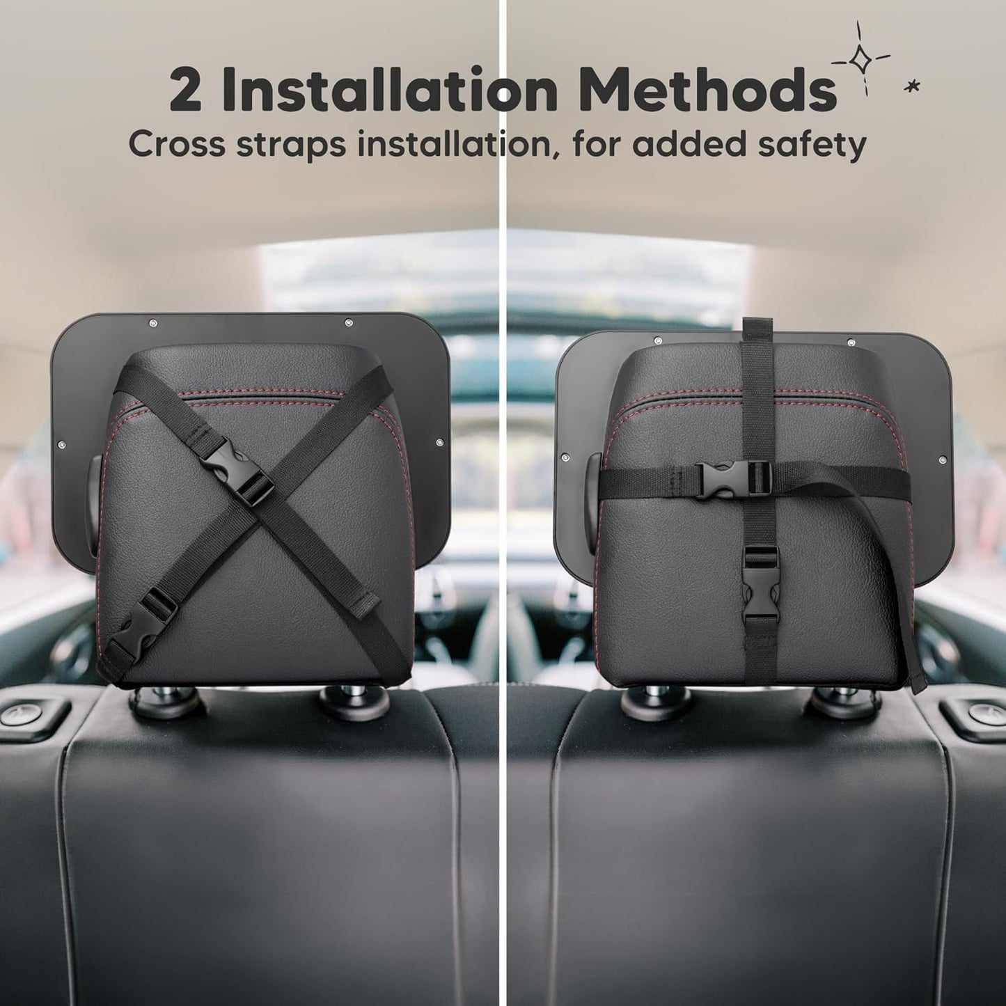 Baby Car Seat Mirror - Wide Shatterproof Backseat Infant Car Mirror for Baby Rear Facing, Crystal Clear View, Travel Accessories, Easy Install & Adjust for Removable Headrest (Matte Black)