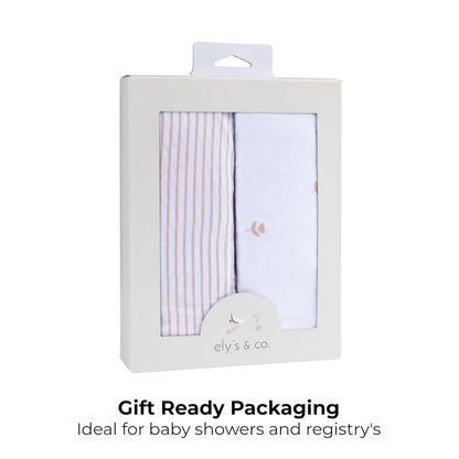 Ely’S & Co. Pack and Play Sheets, for Mini/Portable Crib, 2 Pack Fitted Playpen Play Yard Sheet Set Compatible with Graco Pack N Play, for Baby Girls, 100% Cotton, Pink Tulips and Stripes, 38”X24”X5”