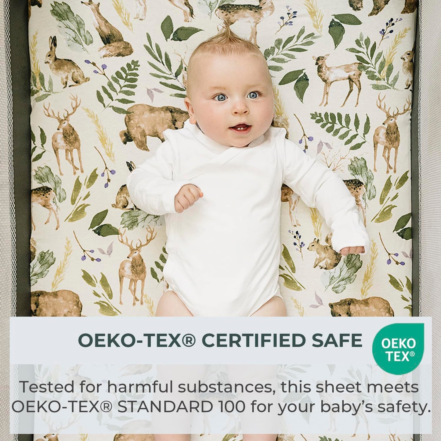- 2 Pack Premium Pack N Play Sheets Fitted for Standard Pack and Plays and Mini Cribs - Ultra-Soft Cotton Blend, Stylish Woodland Pattern, Safe and Snug for Baby (Wildlife)