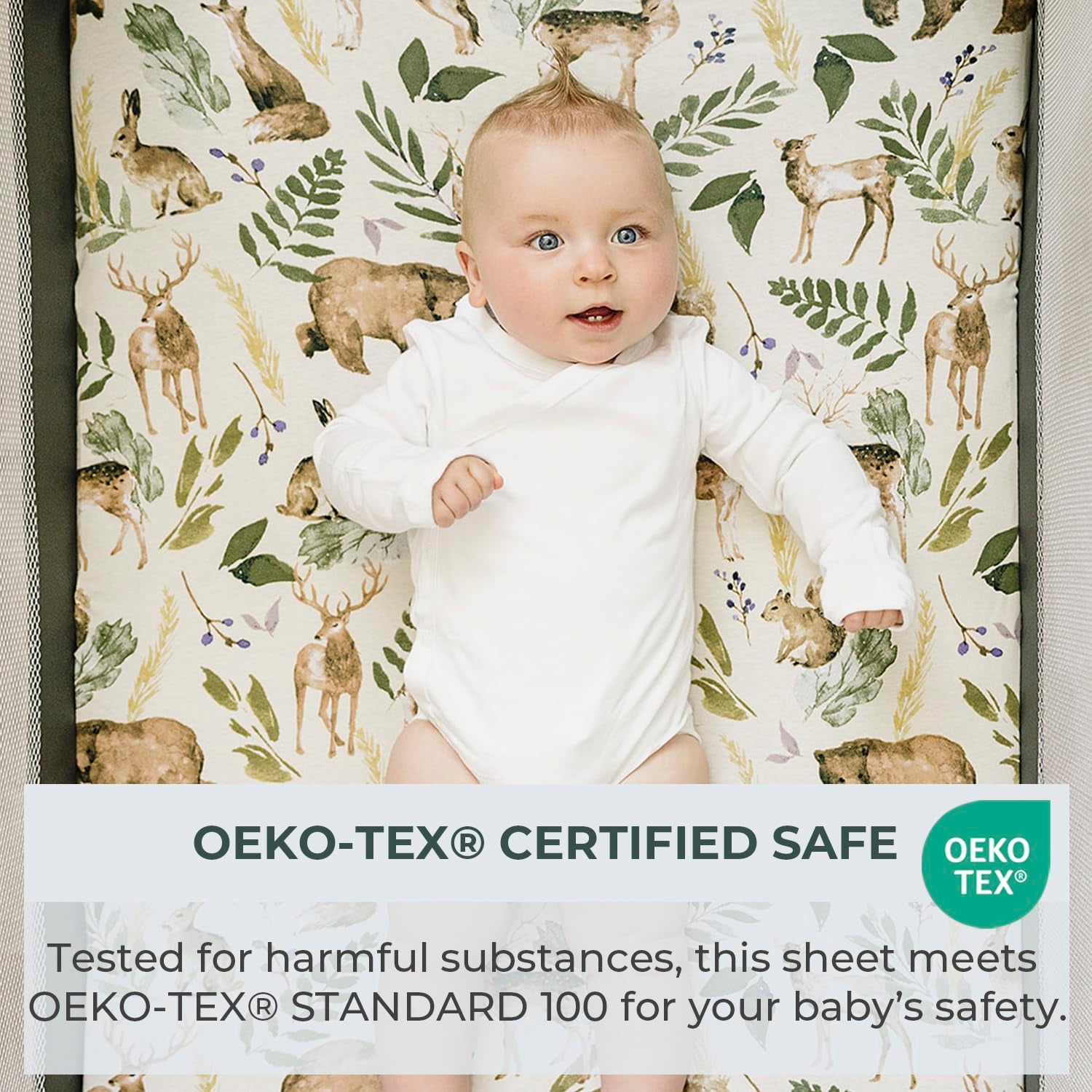 - 2 Pack Premium Pack N Play Sheets Fitted for Standard Pack and Plays and Mini Cribs - Ultra-Soft Cotton Blend, Stylish Woodland Pattern, Safe and Snug for Baby (Wildlife)