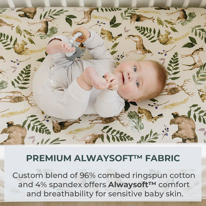 - 2 Pack Premium Pack N Play Sheets Fitted for Standard Pack and Plays and Mini Cribs - Ultra-Soft Cotton Blend, Stylish Woodland Pattern, Safe and Snug for Baby (Wildlife)