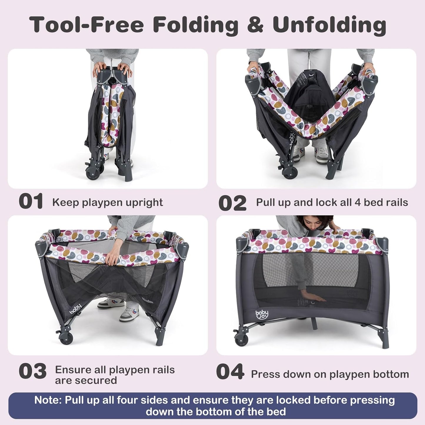 5 in 1 Pink Pack and Play, Portable Baby Playard with Bassinet & Changing Table, Infant Pink Girl Bassinet Nursery Center W/Toys & Music & Oxford Bag for Baby Toddlers (Rose, Dot Circle)