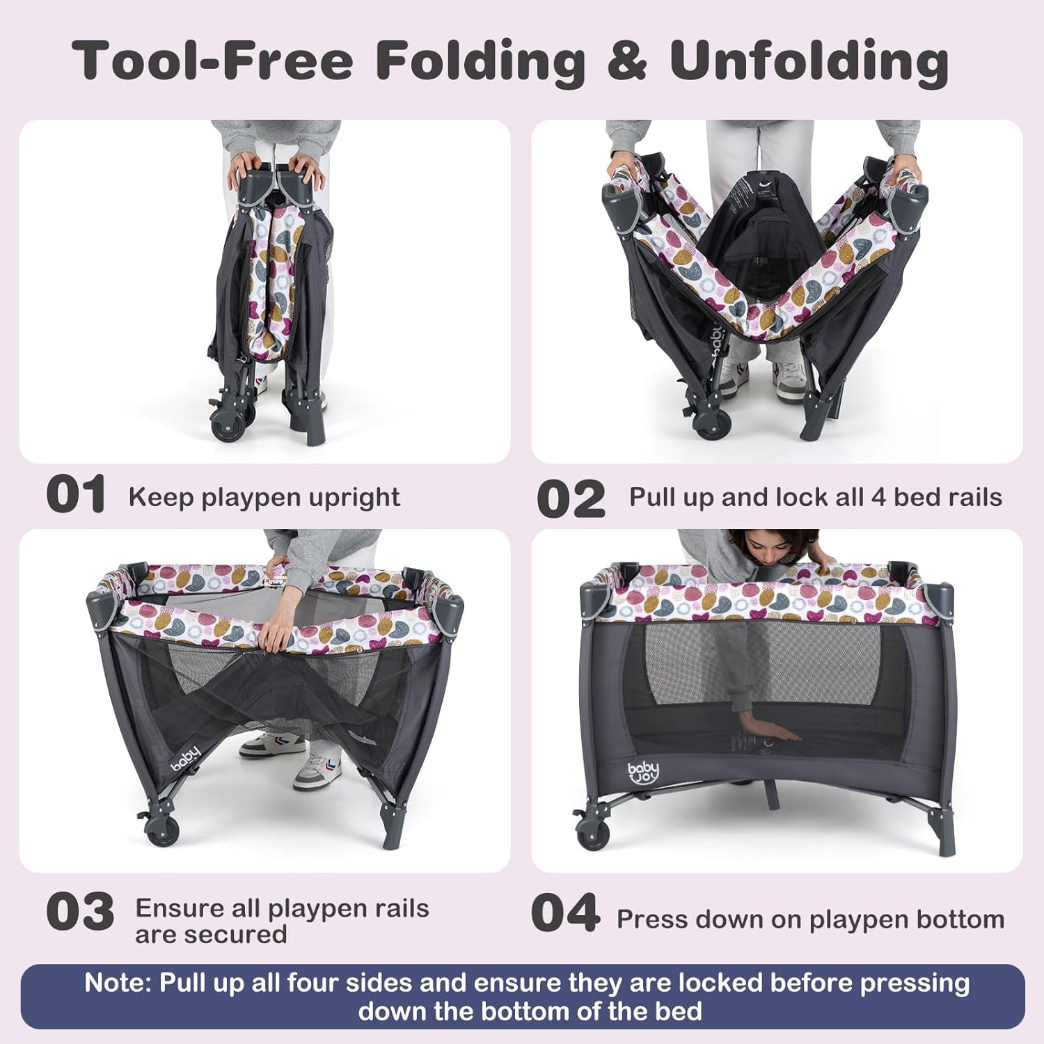 5 in 1 Pink Pack and Play, Portable Baby Playard with Bassinet & Changing Table, Infant Pink Girl Bassinet Nursery Center W/Toys & Music & Oxford Bag for Baby Toddlers (Rose, Dot Circle)