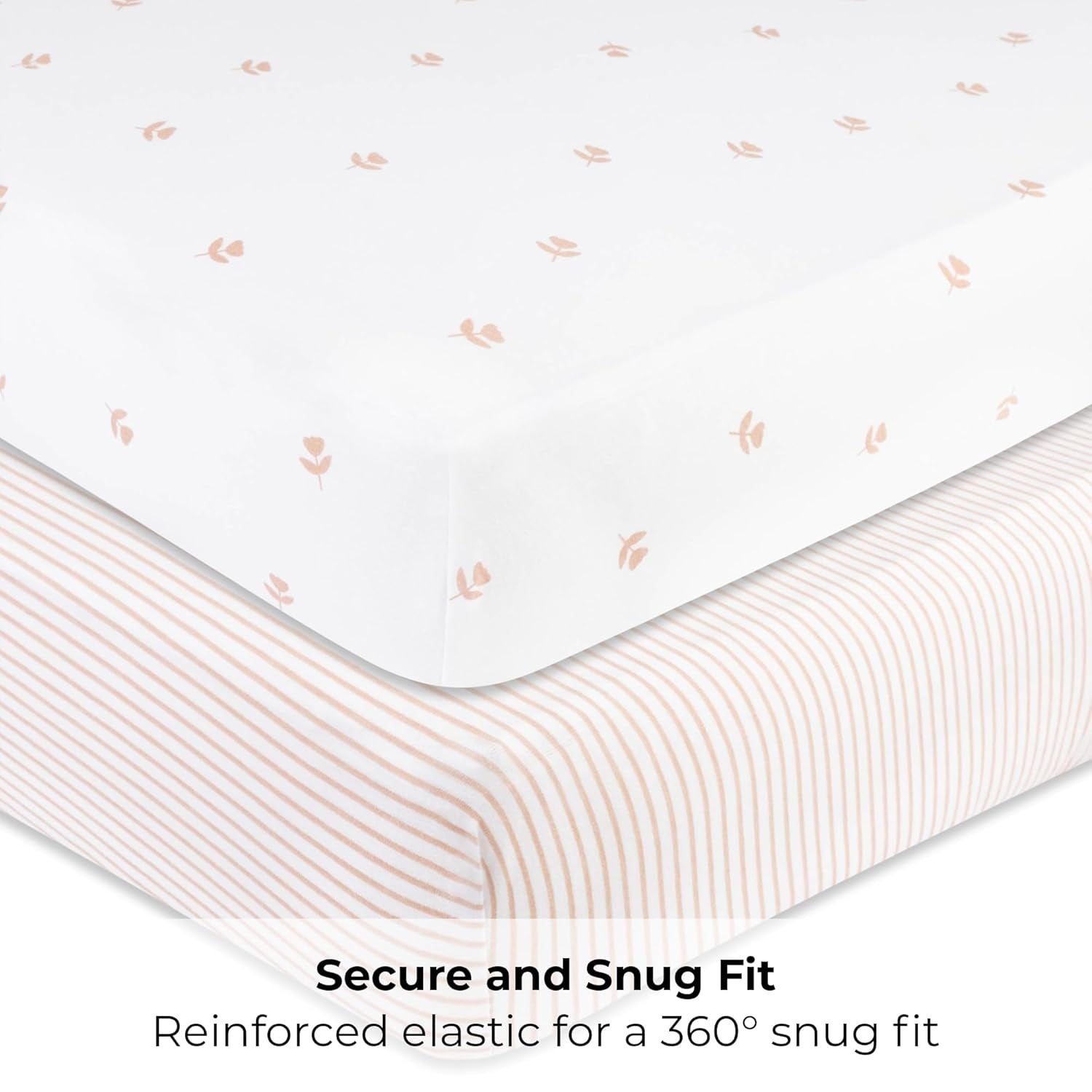 Ely’S & Co. Pack and Play Sheets, for Mini/Portable Crib, 2 Pack Fitted Playpen Play Yard Sheet Set Compatible with Graco Pack N Play, for Baby Girls, 100% Cotton, Pink Tulips and Stripes, 38”X24”X5”