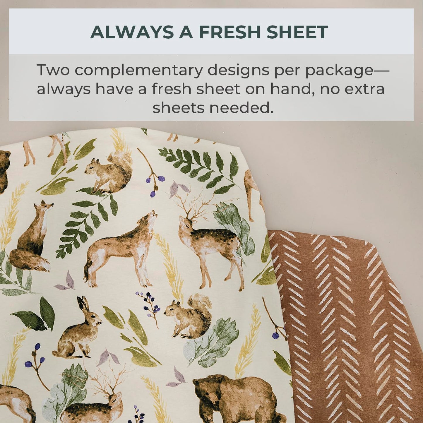 - 2 Pack Premium Pack N Play Sheets Fitted for Standard Pack and Plays and Mini Cribs - Ultra-Soft Cotton Blend, Stylish Woodland Pattern, Safe and Snug for Baby (Wildlife)