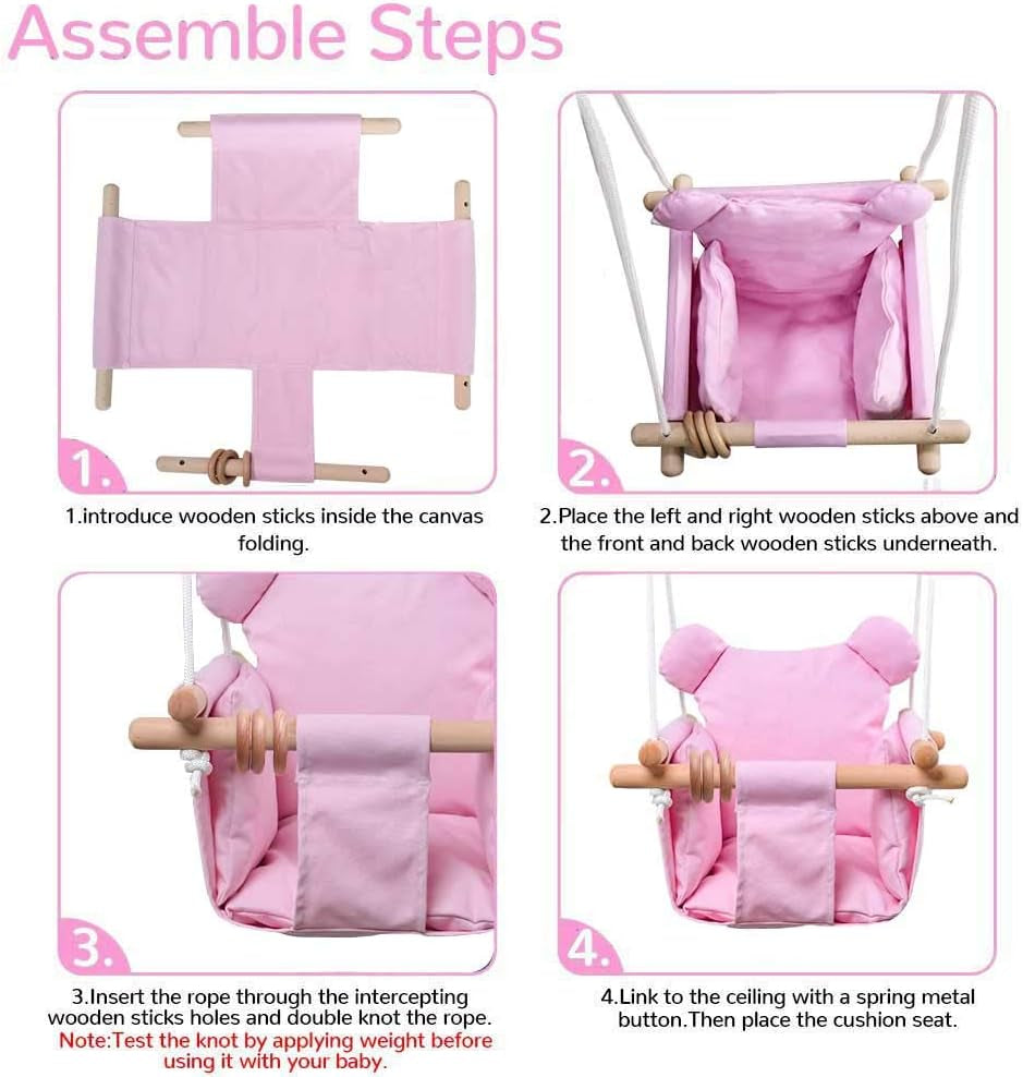 Baby Canvas Hanging Swing Seat Toddler Secure Indoor & Outdoor Baby Hammock Toy Pink