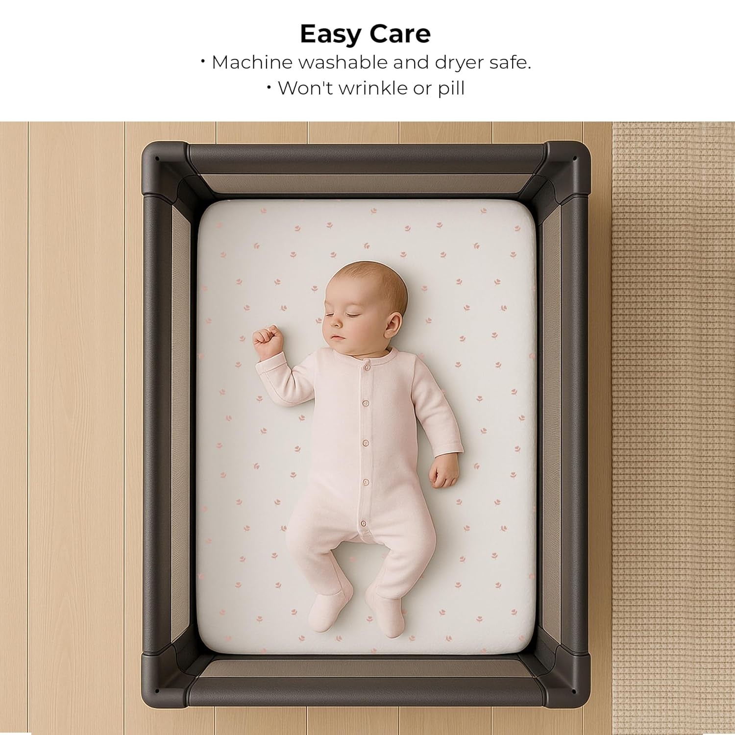 Ely’S & Co. Pack and Play Sheets, for Mini/Portable Crib, 2 Pack Fitted Playpen Play Yard Sheet Set Compatible with Graco Pack N Play, for Baby Girls, 100% Cotton, Pink Tulips and Stripes, 38”X24”X5”