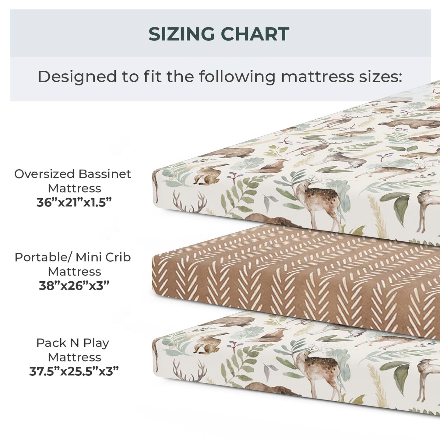 - 2 Pack Premium Pack N Play Sheets Fitted for Standard Pack and Plays and Mini Cribs - Ultra-Soft Cotton Blend, Stylish Woodland Pattern, Safe and Snug for Baby (Wildlife)