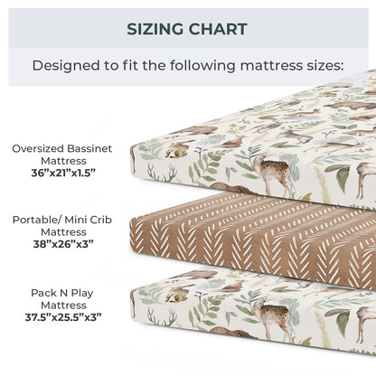 - 2 Pack Premium Pack N Play Sheets Fitted for Standard Pack and Plays and Mini Cribs - Ultra-Soft Cotton Blend, Stylish Woodland Pattern, Safe and Snug for Baby (Wildlife)