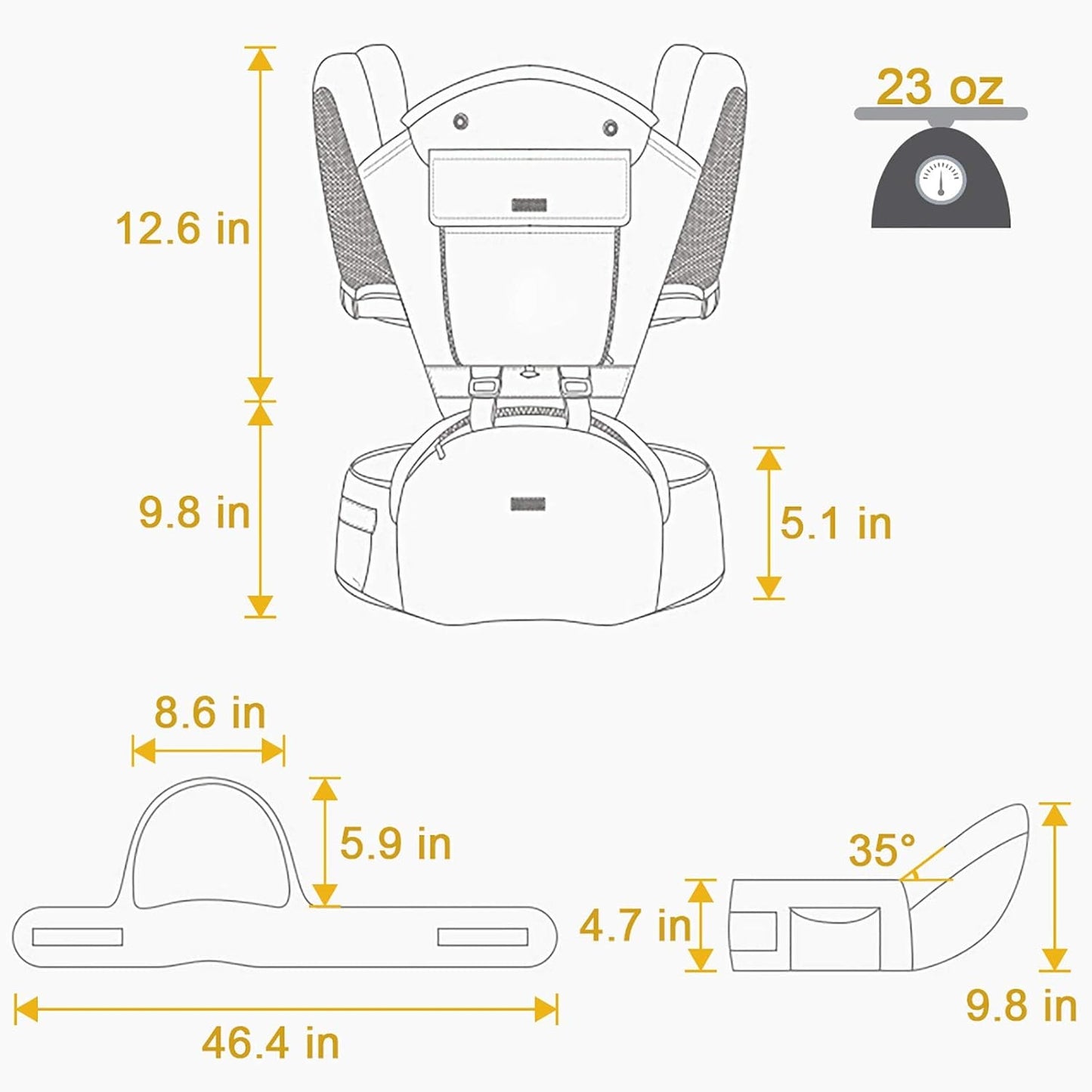 6-In-1 Baby Carrier with Waist Stool, One Size Fits All -Adapt to Newborn, Baby Hip Carrier for Breastfeeding, Infant & Toddler