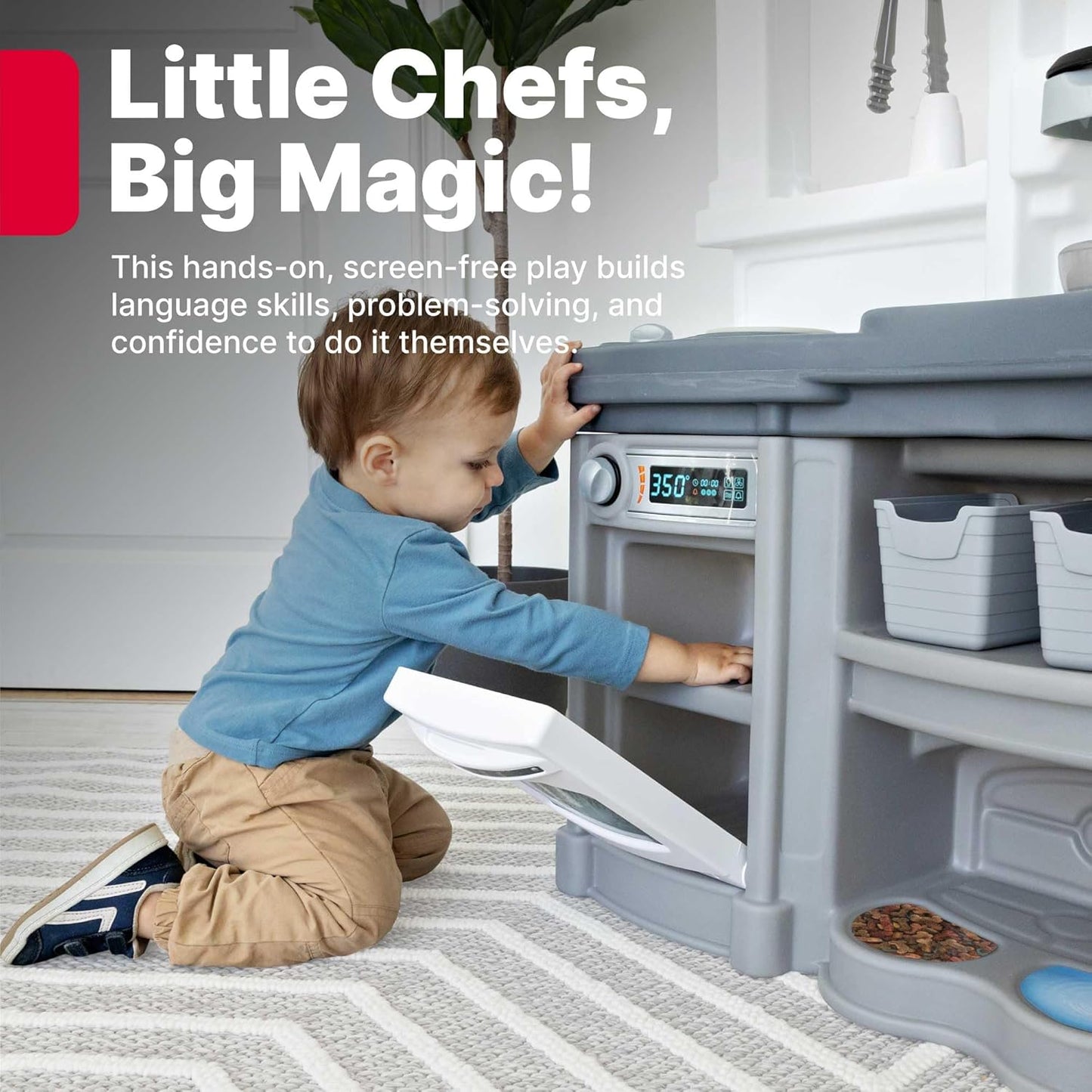 Fun with Friends Kids Kitchen Playset, Indoor/Outdoor Kitchenette with Lights & Sounds, Durable Plastic, 25-Piece Toy Accessories, Toddlers 2+ Years, Gray
