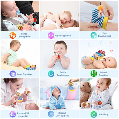 Wrist Rattle Socks and Foot Finder Set, Infant Girl Boy Toys for Babies 0-36 Months, Newborn Hand & Foot Toys for 0 to 3 Years, Baby Shower Gifts Set Easter Basket Stuffer