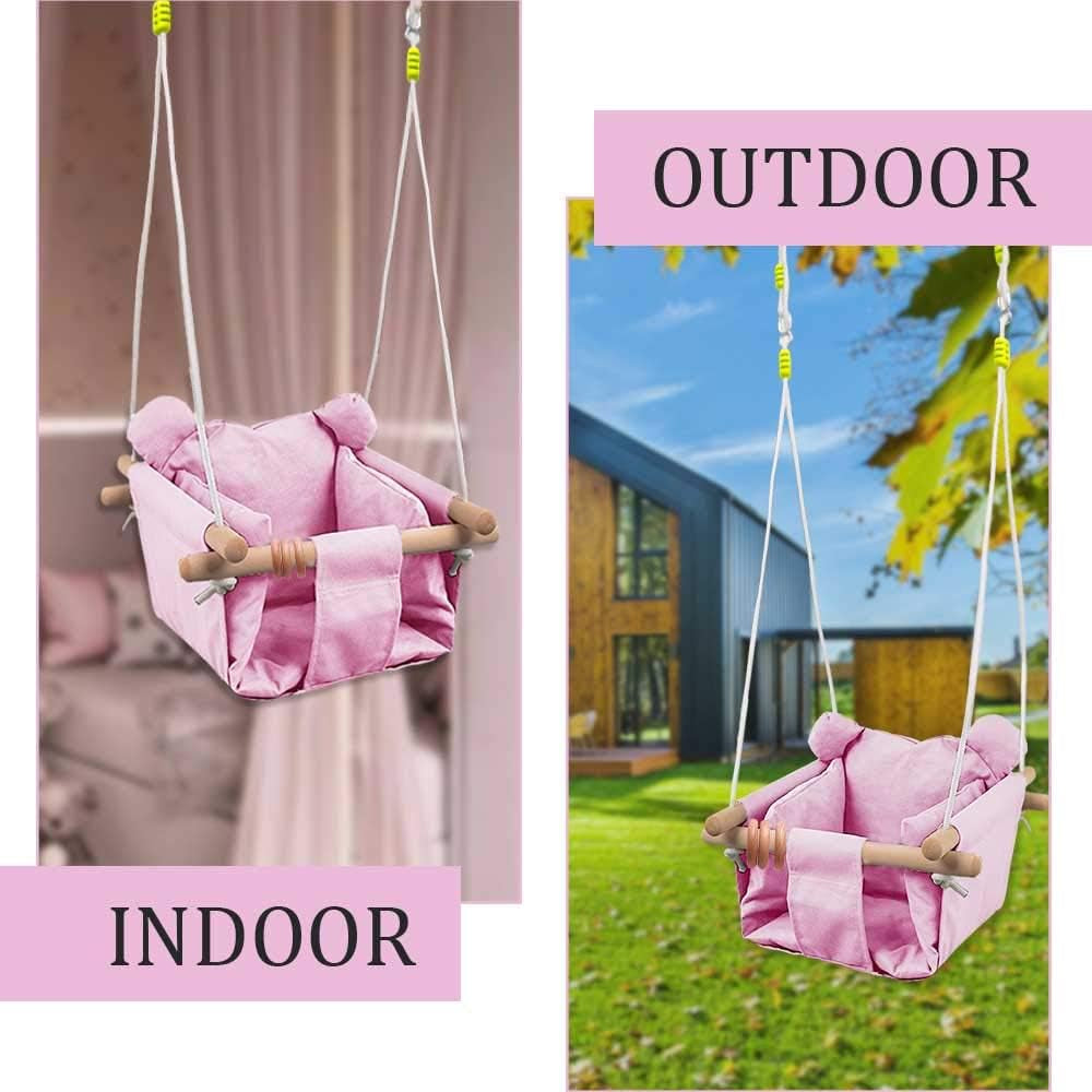 Baby Canvas Hanging Swing Seat Toddler Secure Indoor & Outdoor Baby Hammock Toy Pink