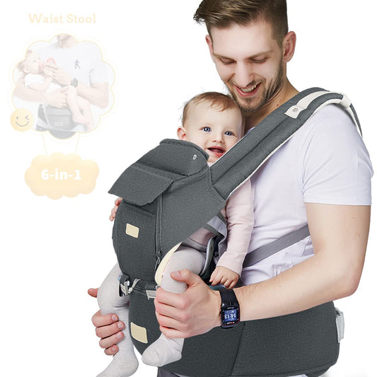 6-In-1 Baby Carrier with Waist Stool, One Size Fits All -Adapt to Newborn, Baby Hip Carrier for Breastfeeding, Infant & Toddler